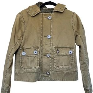 Abercrombie and Fitch green/khaki button up utility jacket with hood